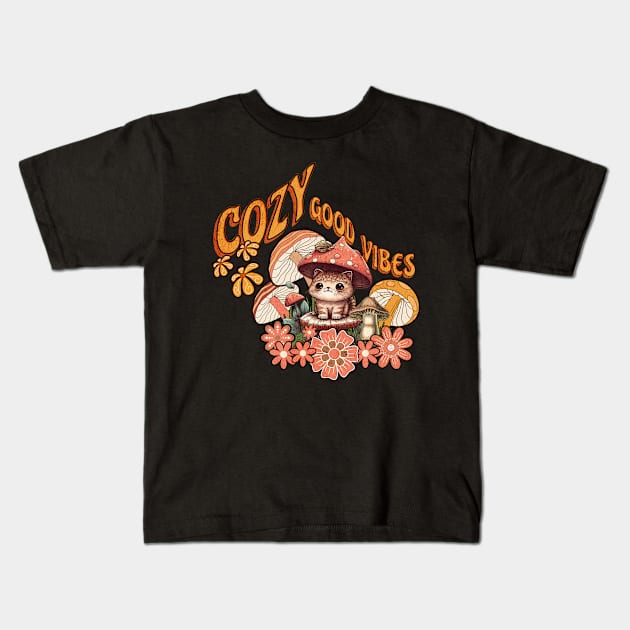 Cozy Good Vibes Cottagecore Kids T-Shirt by UnrealArtDude